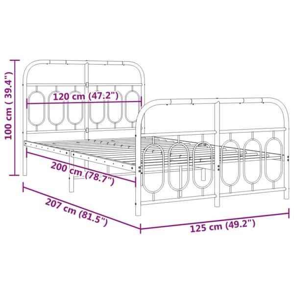 vidaXL sengeramme med sengegavl og fodgærde 120x200 cm metal hvid
