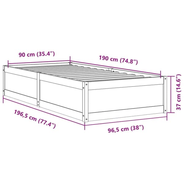 vidaXL sengeramme uden madras 90x190 cm massivt fyrretræ hvid