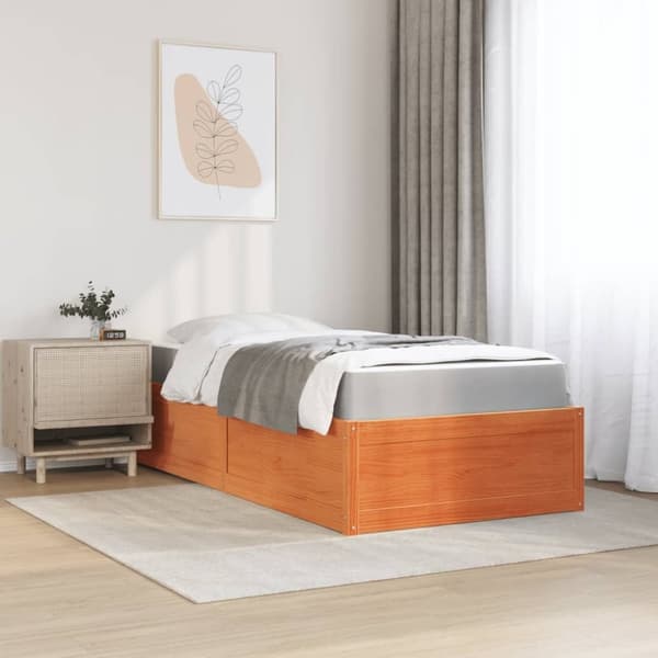 vidaXL Sänky patjalla vahanruskea 90x190 cm täysi mänty