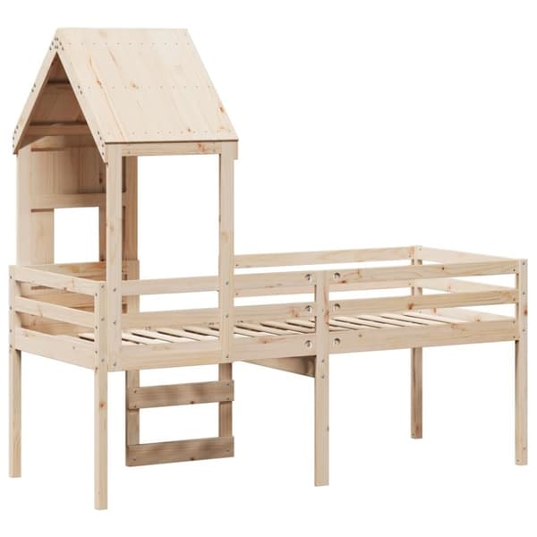 vidaXL Hög säng med tak 90x200 cm massiv furu