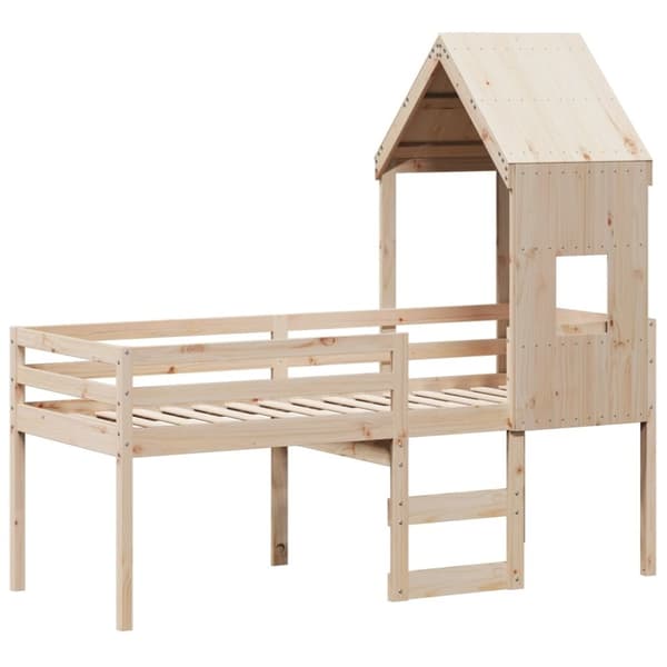 vidaXL Hög säng med tak 90x200 cm massiv furu