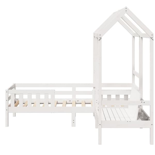 vidaXL Sett med seng og benk med tak hvit 90x200 cm heltre furu