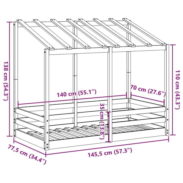 vidaXL husseng til børn 70x140 cm massivt fyrretræ hvid