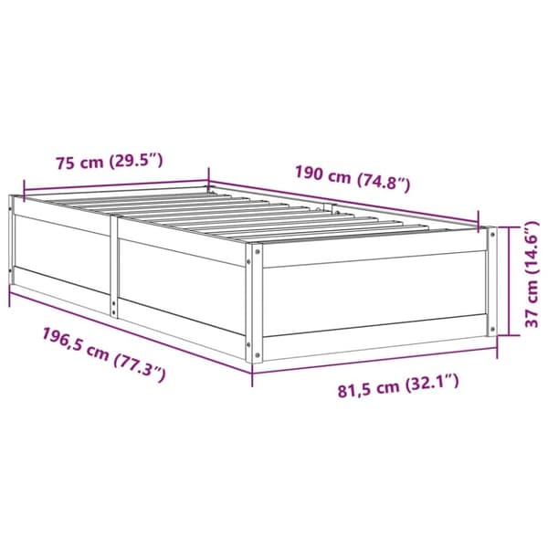 vidaXL Sengeramme uten madrass 75x190 cm heltre furu