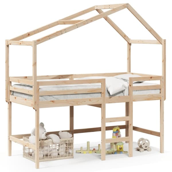 vidaXL Parvisänky tikkailla ja katoksella 80x200 cm täysi mänty