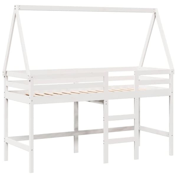 vidaXL højseng med stige og tag 90x190 cm massivt fyrretræ hvid