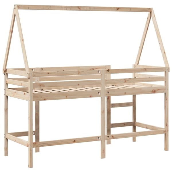 vidaXL Parvisänky tikkailla ja katoksella 90x190 cm täysi mänty
