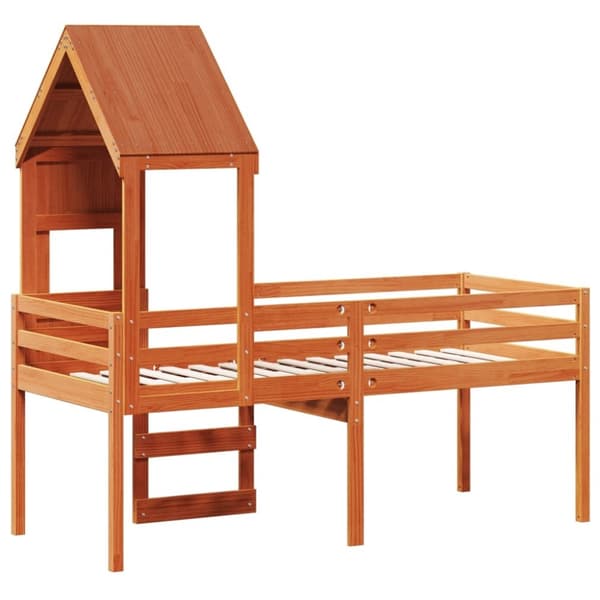 vidaXL Høyseng med tak voksbrun 90x190 cm heltre furu