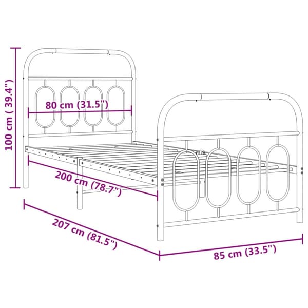 vidaXL Sengeramme i metall med hode- og fotgavl hvit 80x200 cm