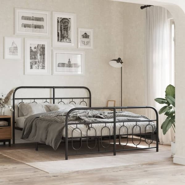vidaXL sengeramme med sengegavl og fodgærde 140x190 cm metal sort