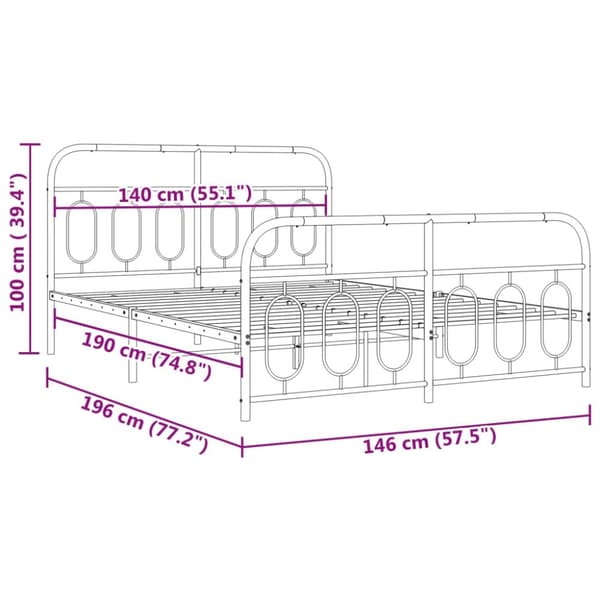 vidaXL sengeramme med sengegavl og fodgærde 140x190 cm metal sort