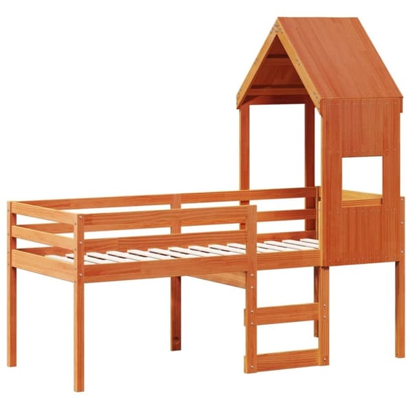 vidaXL Korotettu sänky katolla vahanruskea 90x190 cm täysi mänty