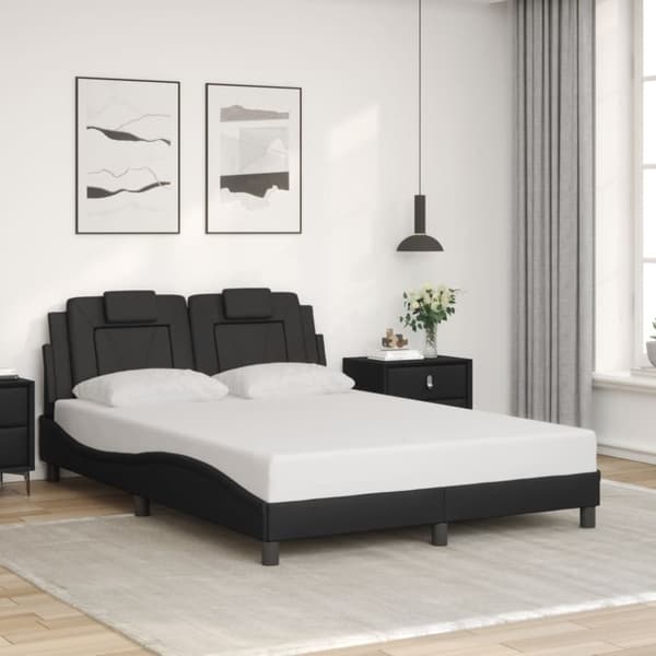 vidaXL sengestel med LED-lys 140x200 cm kunstlæder sort