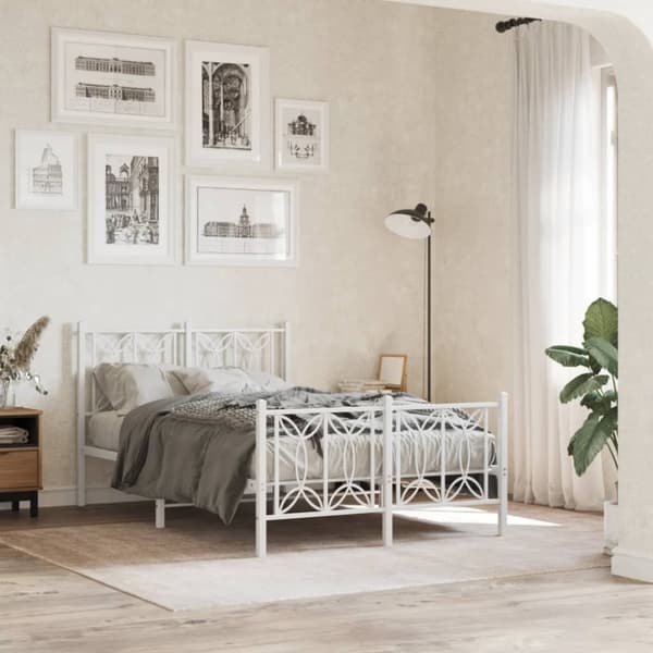 vidaXL sengeramme med sengegavl og fodgærde 120x190 cm metal hvid