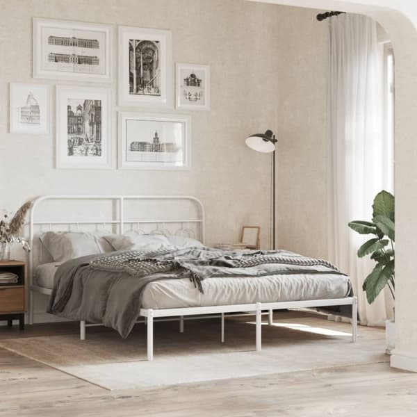 vidaXL sengeramme med sengegavl 150x200 cm metal hvid