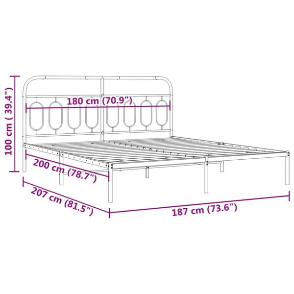 vidaXL Sengeramme i metall med sengegavl svart 180x200 cm