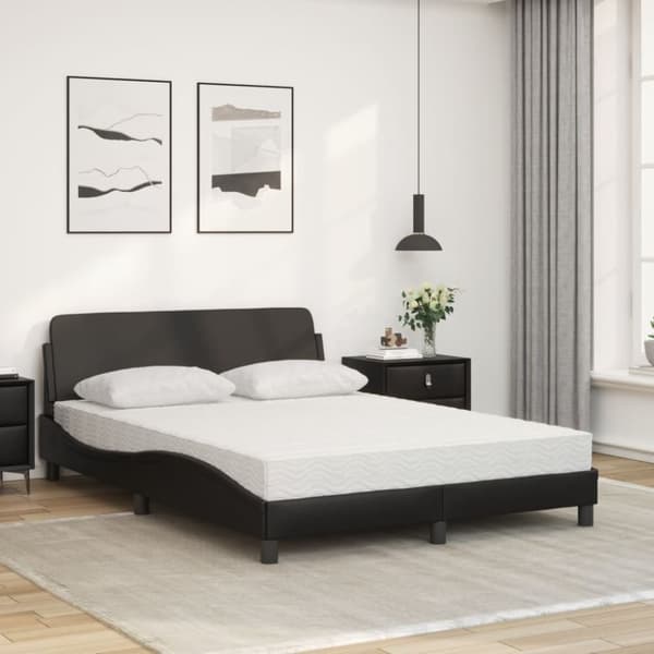 vidaXL seng med madras 140x190 cm kunstlæder sort