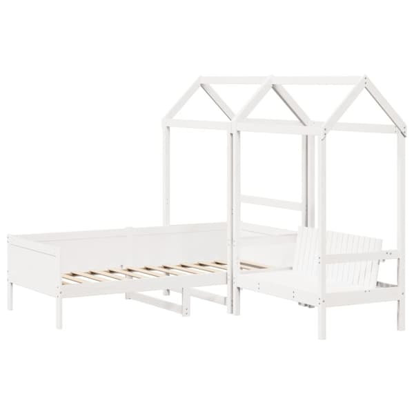 vidaXL husseng med bænk 90x190 cm massivt fyrretræ hvid