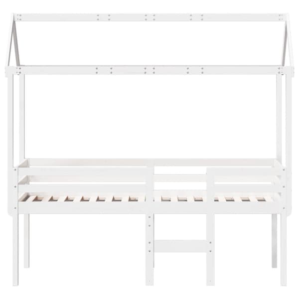 vidaXL højseng med tag 90x200 cm massivt fyrretræ hvid