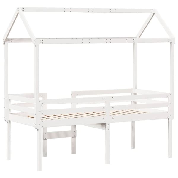 vidaXL højseng med tag 90x200 cm massivt fyrretræ hvid
