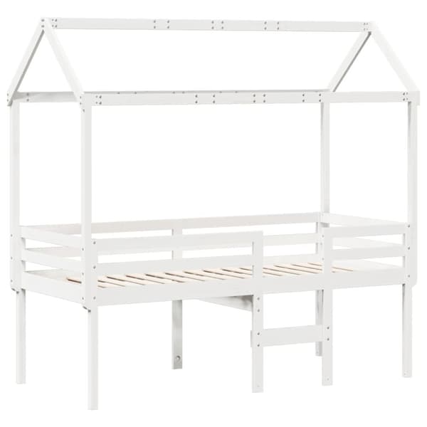 vidaXL højseng med tag 90x200 cm massivt fyrretræ hvid