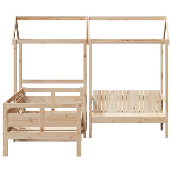 vidaXL Sett med dagseng og benk med tak 90x200 cm heltre furu