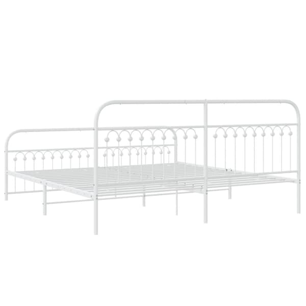 vidaXL sengeramme med sengegavl og fodgærde 193x203 cm metal hvid