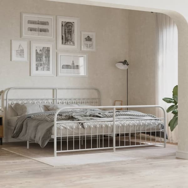 vidaXL sengeramme med sengegavl og fodgærde 193x203 cm metal hvid