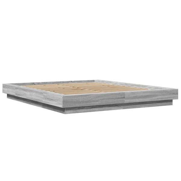 vidaXL Sängynrunko LED-valoilla harmaa Sonoma 150x200 cm tekninen puu