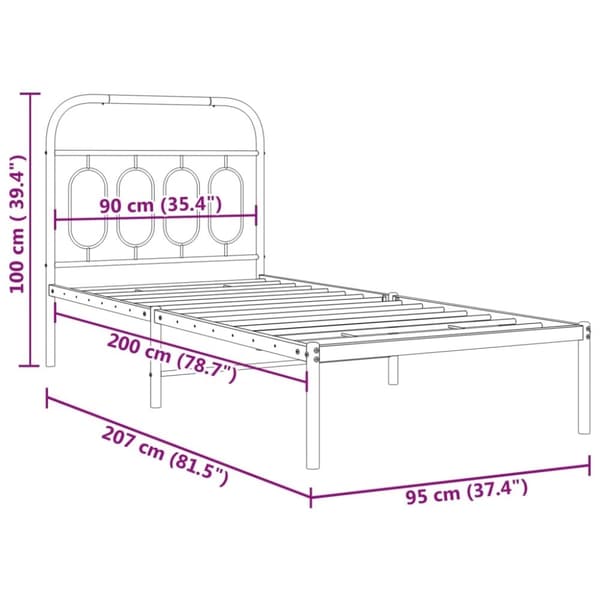 vidaXL Sengeramme i metall med hodegavl svart 90x200 cm