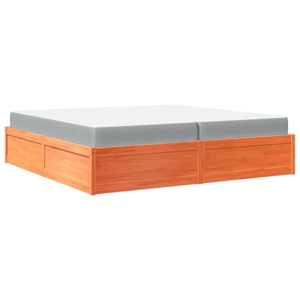 vidaXL Seng med madrass voksbrun 200x200 cm heltre furu