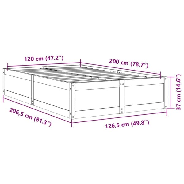 vidaXL sengeramme uden madras 120x200 cm massivt fyrretræ hvid