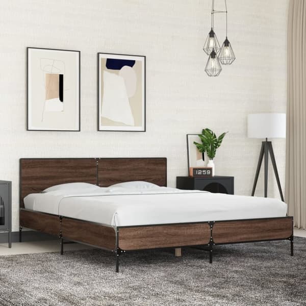 vidaXL Sängynrunko ruskea tammi 150x200 cm tekninen puu ja metalli