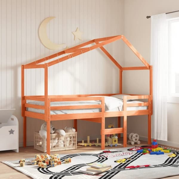 vidaXL Korotettu sänky katoksella vahanruskea 80x200 cm täysi mänty