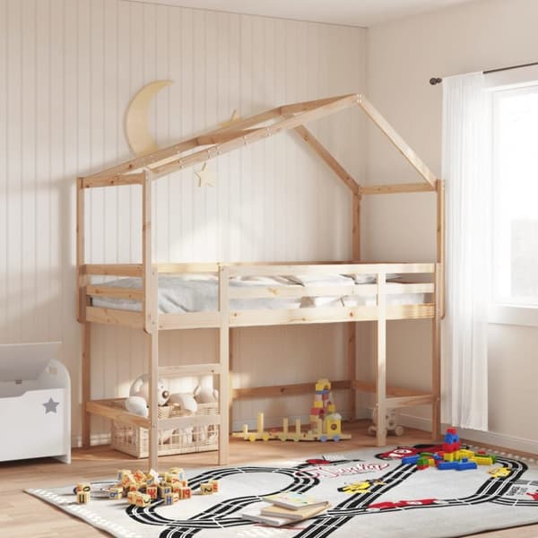 vidaXL Parvisänky tikkailla ja katoksella 90x190 cm täysi mänty