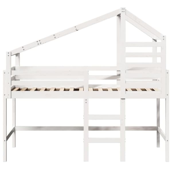 vidaXL Våningssäng med stege och tak vit 80x200 cm massiv furu