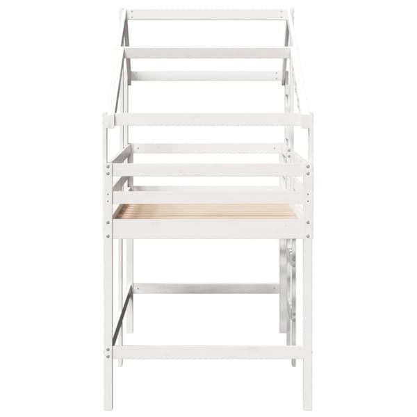 vidaXL Våningssäng med stege och tak vit 80x200 cm massiv furu