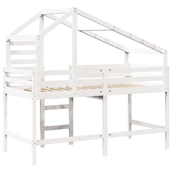 vidaXL Våningssäng med stege och tak vit 80x200 cm massiv furu