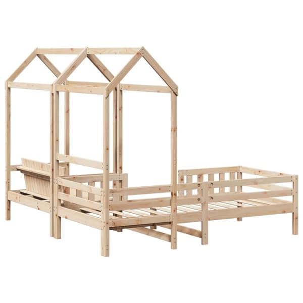 vidaXL Sängram med bänk och tak 100x200 cm massiv furu