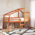 Miniatyrbillede 11 af 11: vidaXL højseng med tag 90x200 cm massivt fyrretræ gyldenbrun