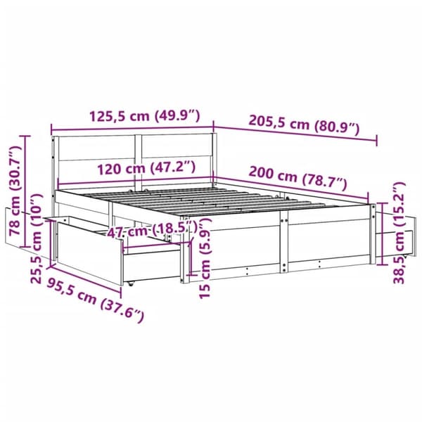 vidaXL Sengeramme uten madrass voksbrun 120x200 cm heltre furu
