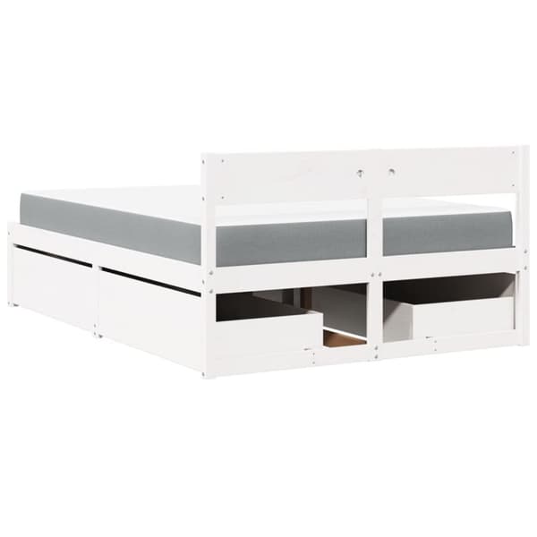 vidaXL Seng med skuffer og madrass hvit 140x190 cm heltre furu