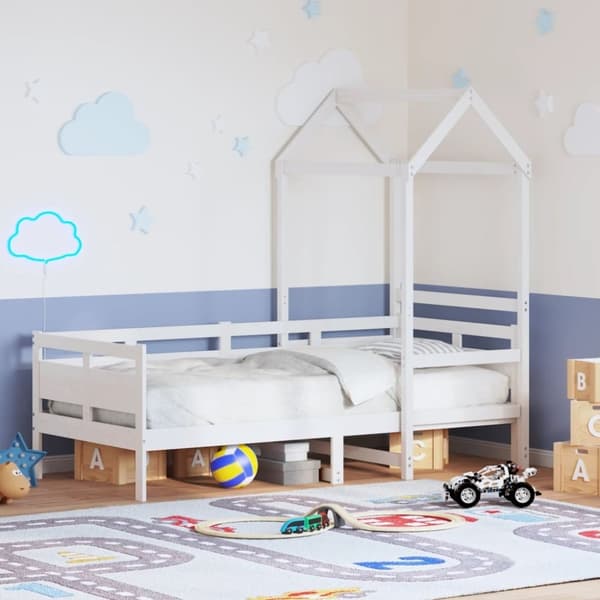 vidaXL Sohvasänky katoksella valkoinen 90x200 cm täysi mänty
