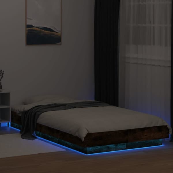 vidaXL Sängynrunko LED-valoilla savutammi 75x190 cm tekninen puu