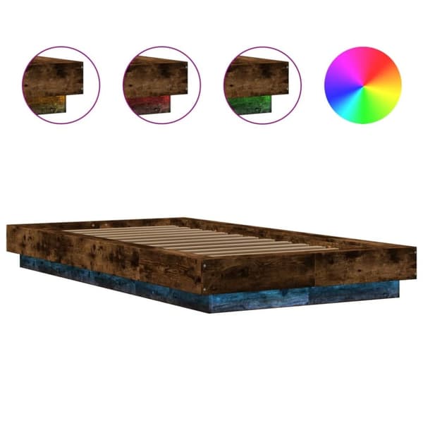 vidaXL Sängynrunko LED-valoilla savutammi 75x190 cm tekninen puu