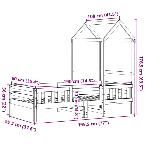 vidaXL Sängynrunko katoksella vahanruskea 90x190 cm täysi mänty