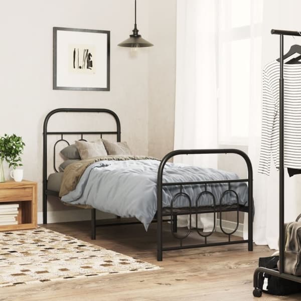 vidaXL Sengeramme i metall med hode- og fotgavl svart 75x190 cm