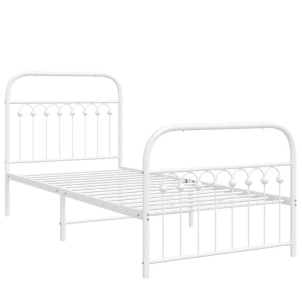 vidaXL Sengeramme i metall med hode- og fotgavl hvit 90x190 cm