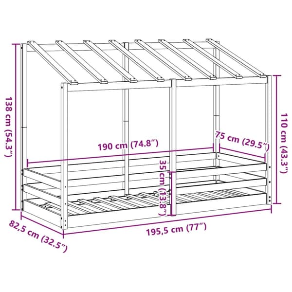 vidaXL Barneseng med tak hvit 75x190 cm heltre furu