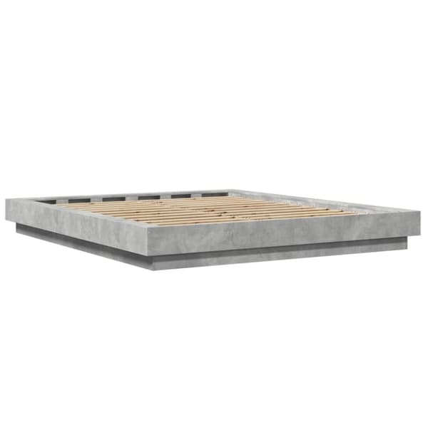 vidaXL Sängynrunko LED-valoilla betoninharmaa 150x200 cm tekninen puu